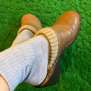 Vintage UGG Tan Leather Wedge Clogs